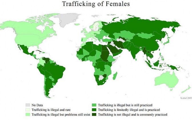 世界女性の人身売買の状況、２０１１年４月１日(www.womanstats.org)