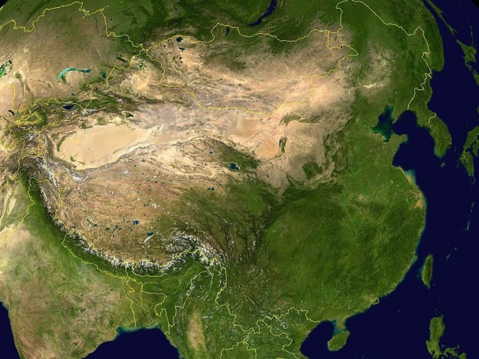 中国大陸の衛星画像（NASA）