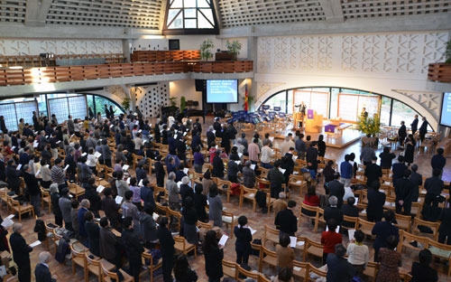 東京大会に集った教職信徒ら＝２４日、東京・淀橋教会で