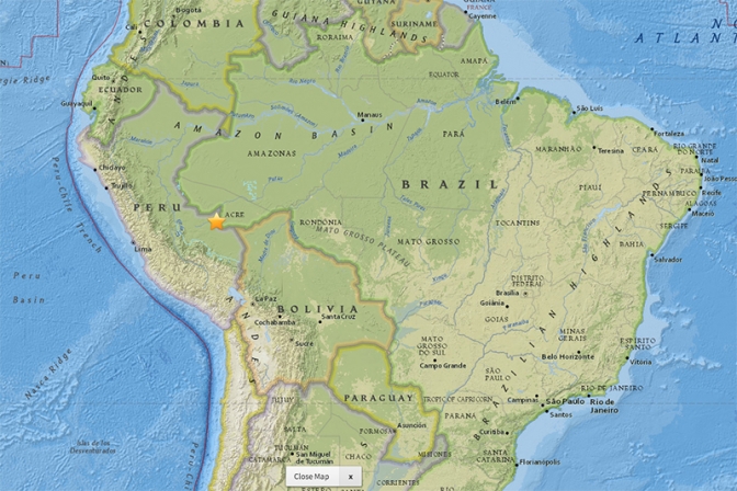 ペルー南東部でＭ７・６の地震　ブラジルとの国境付近で２回