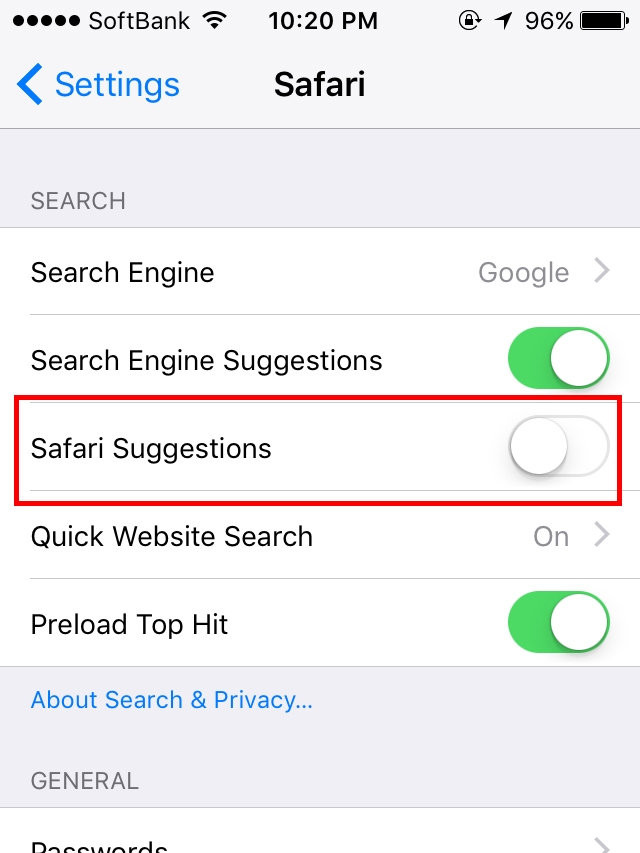 iPhone の Safari で検索しようとすると突然クラッシュ　不具合の解決方法