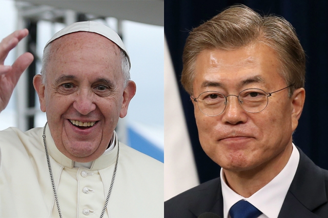 韓国の文大統領、教皇に「南北の仲介」要請
