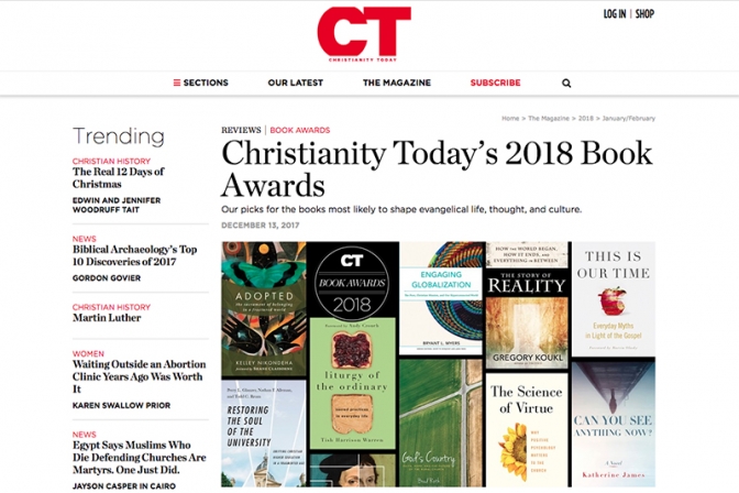 米誌「クリスチャニティー・トゥデイ」、２０１８年の最優秀書籍賞とブック・アワードを発表