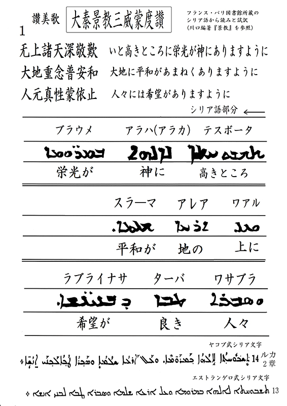 新・景教のたどった道（２９）東方景教徒の賛美歌・大秦景教三威蒙度讃のシリア語（１）　川口一彦