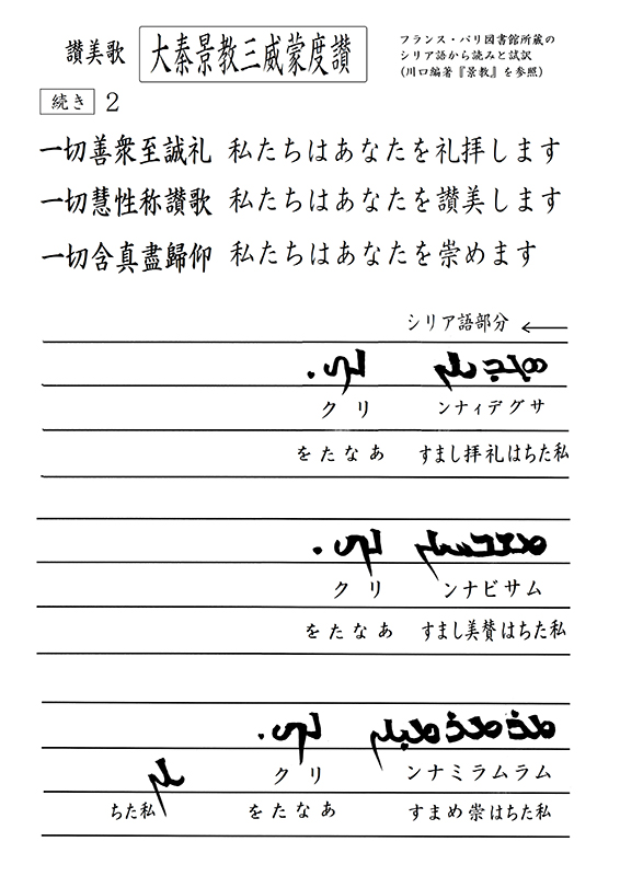 新・景教のたどった道（２９）東方景教徒の賛美歌・大秦景教三威蒙度讃のシリア語（１）　川口一彦