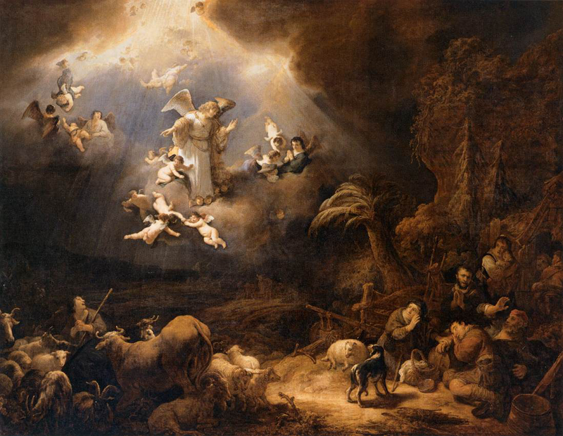 ホーファールト・フリンク「キリストの誕生を羊飼いに告げる天使たち」（フランス・ルーブル美術館所蔵）