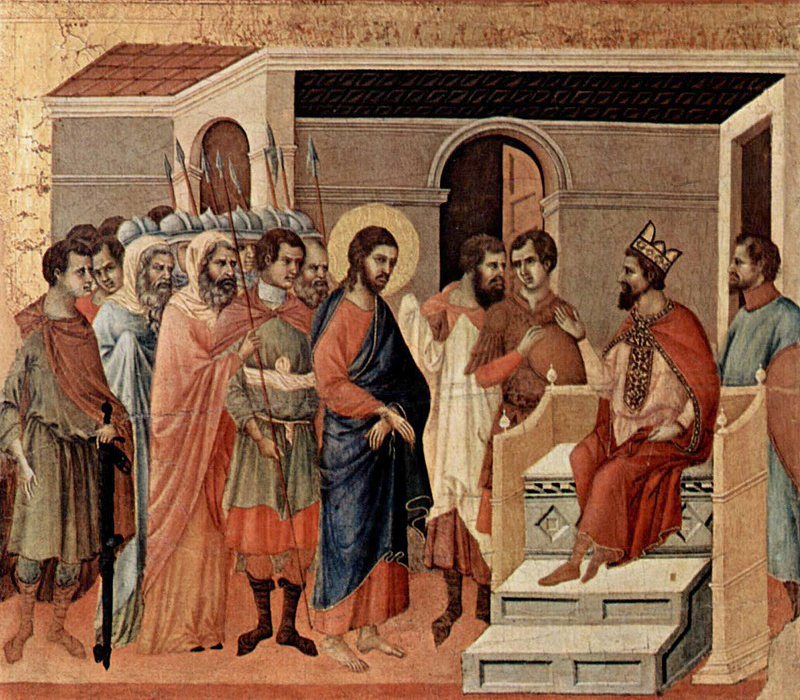 ドゥッチョ・ディ・ブオニンセーニャ「ヘロデ王の宮廷でのイエス」（イタリア・ドゥオーモ美術館所蔵）