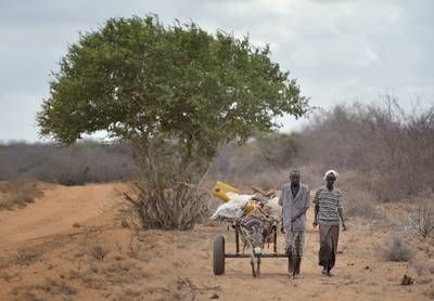 ソマリアで家財を荷車で運びながら、国境を越えケニアへ向かう難民の様子（写真提供：ＷＣＣ）