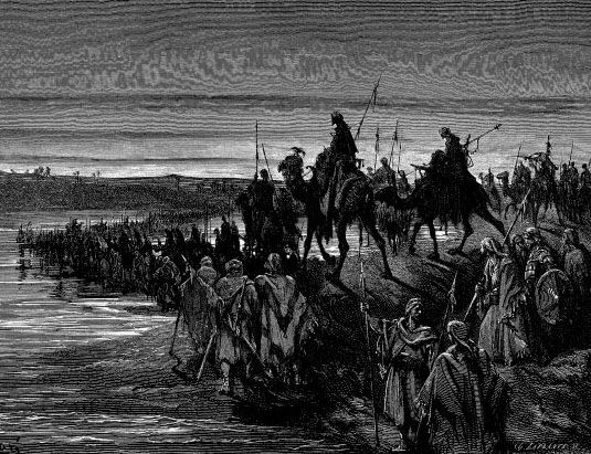 「ヨルダン川を渡るイスラエル民族」（１８８３年、Gustave Dore）  