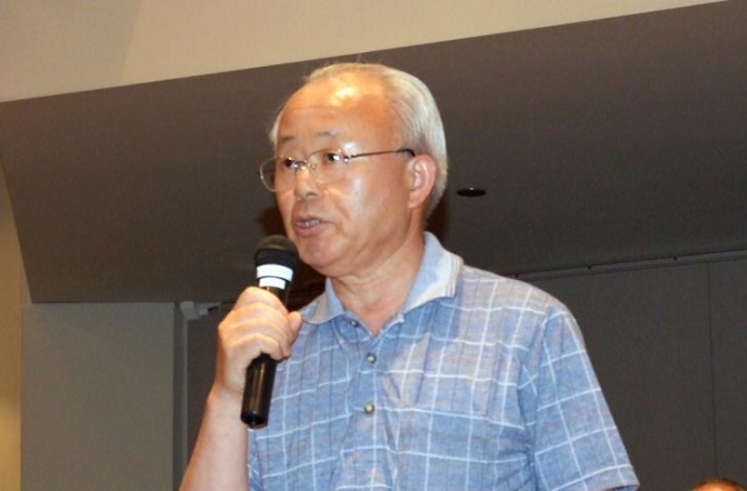 福島県双葉町町長の井戸川克隆氏。２０１２年６月３０日、日比谷コンベンションホールで。